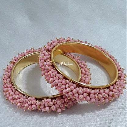 2pcs Baby Pink Pearl Gajra Bangles