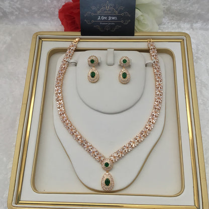 Indian Bridal CZ Diamond Emerald 2PCS Necklace Set