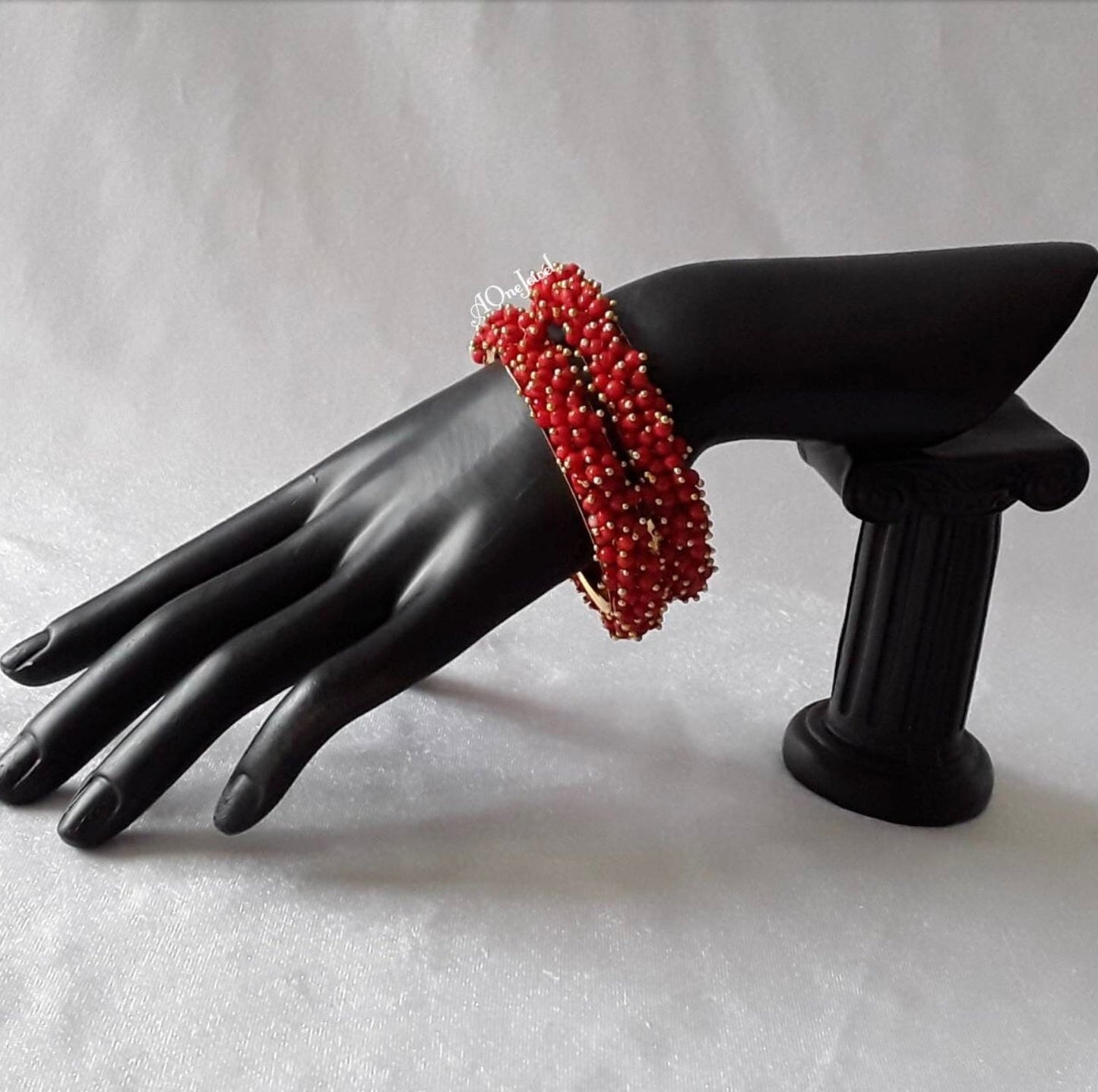 2pcs Red Pearl Gajra Bangles