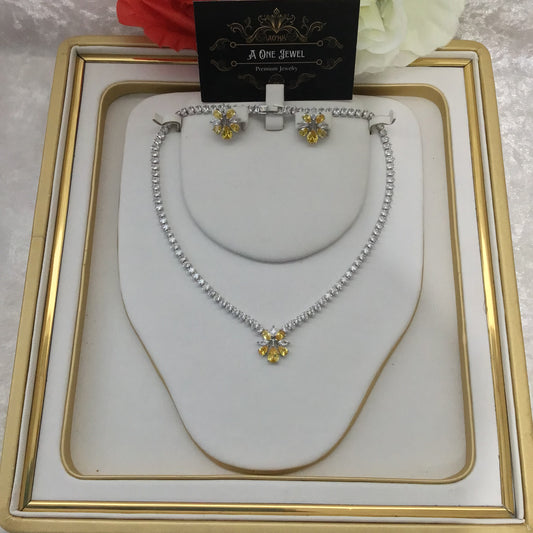 Exclusive Bridal Yellow CZ Diamond Cubic Zirconia 2PCS Jewellery Set