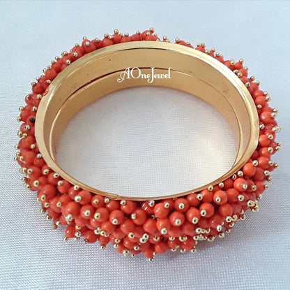 2pcs Orange Pearl Gajra Bangles