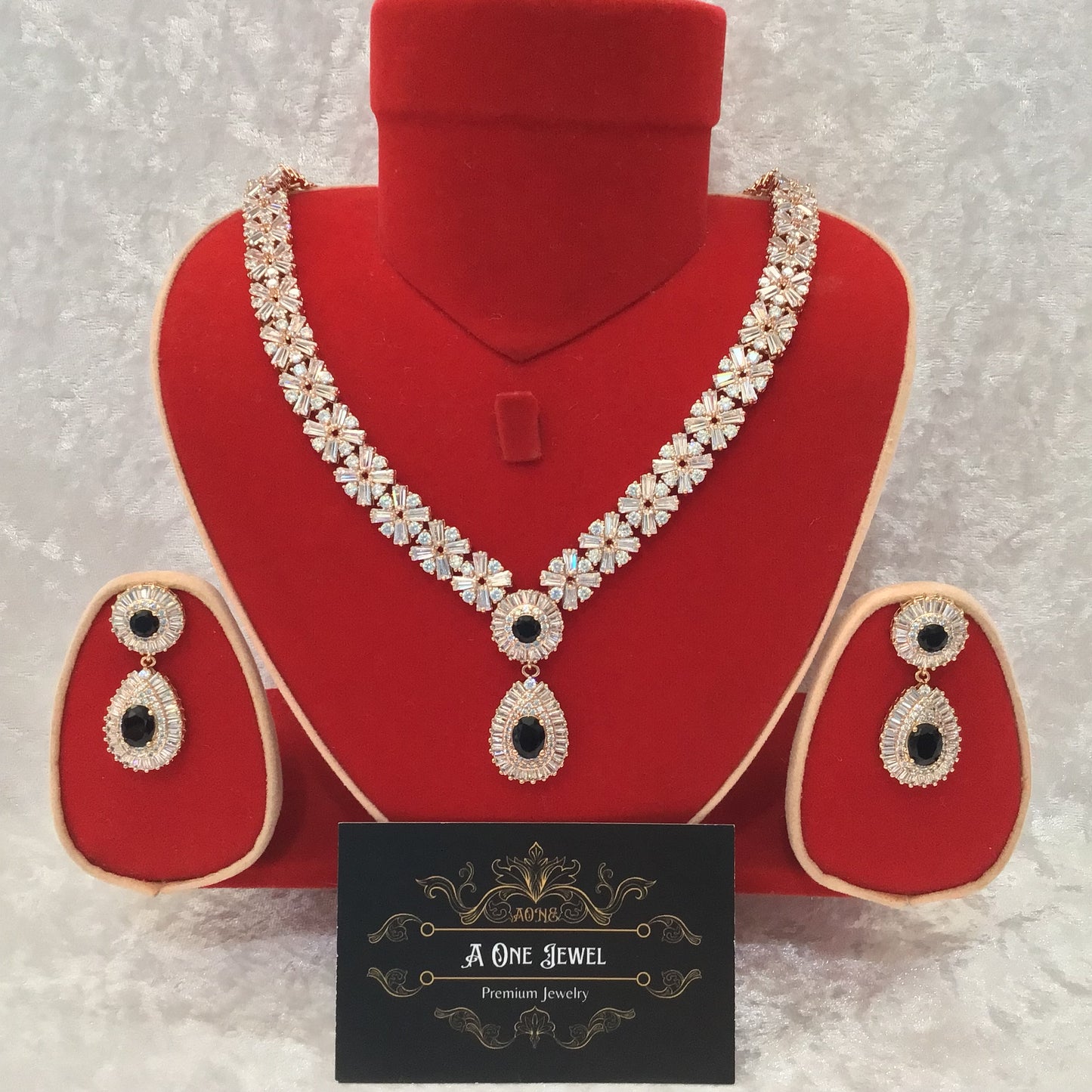 Indian Bridal CZ Diamond Onyx 2PCS Necklace Set