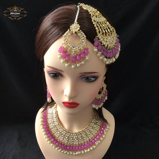 Indian Bridal Light Purple Necklace Earrings Jhoomar Tikka Set