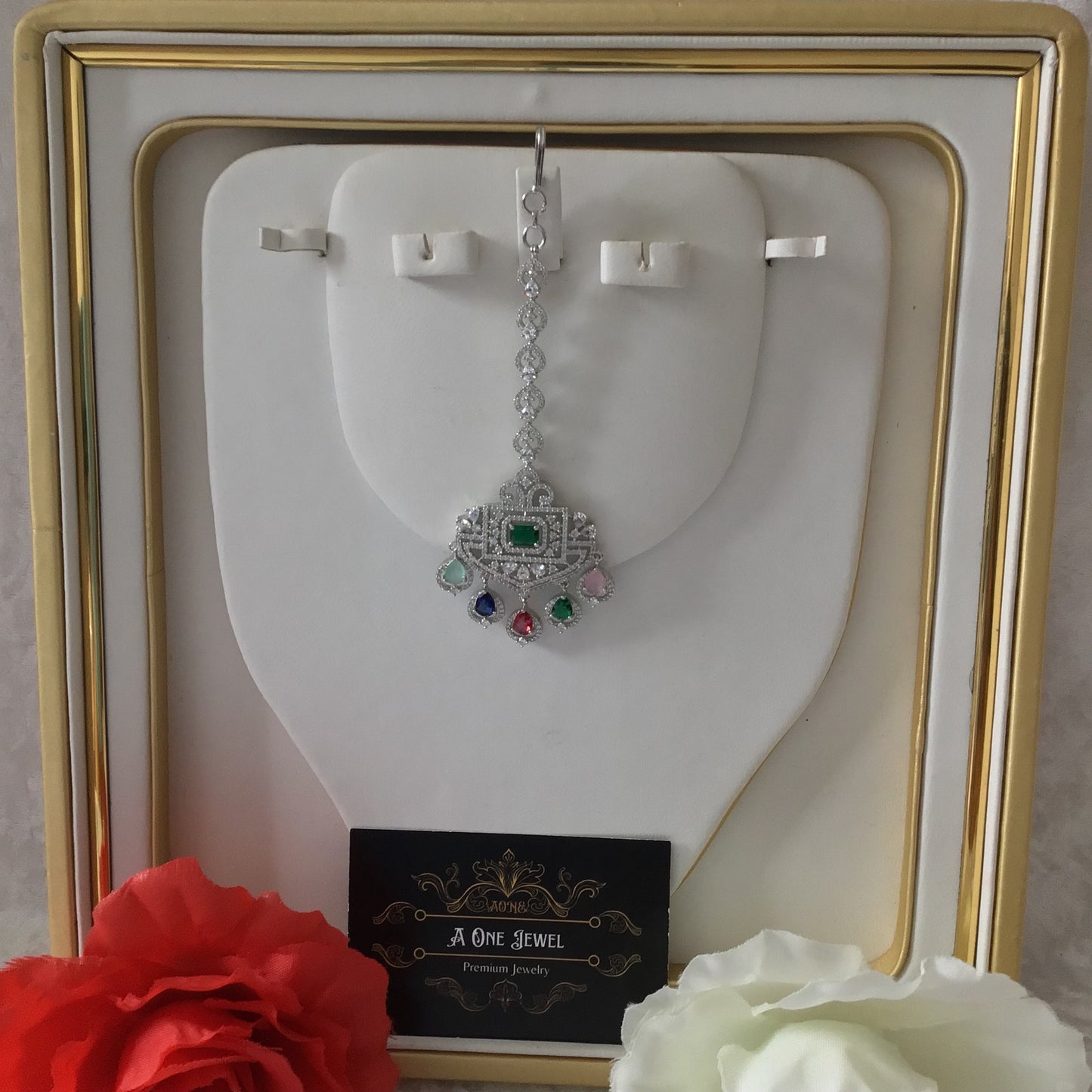 Indian CZ Diamond Silver Plated Maang Tikka