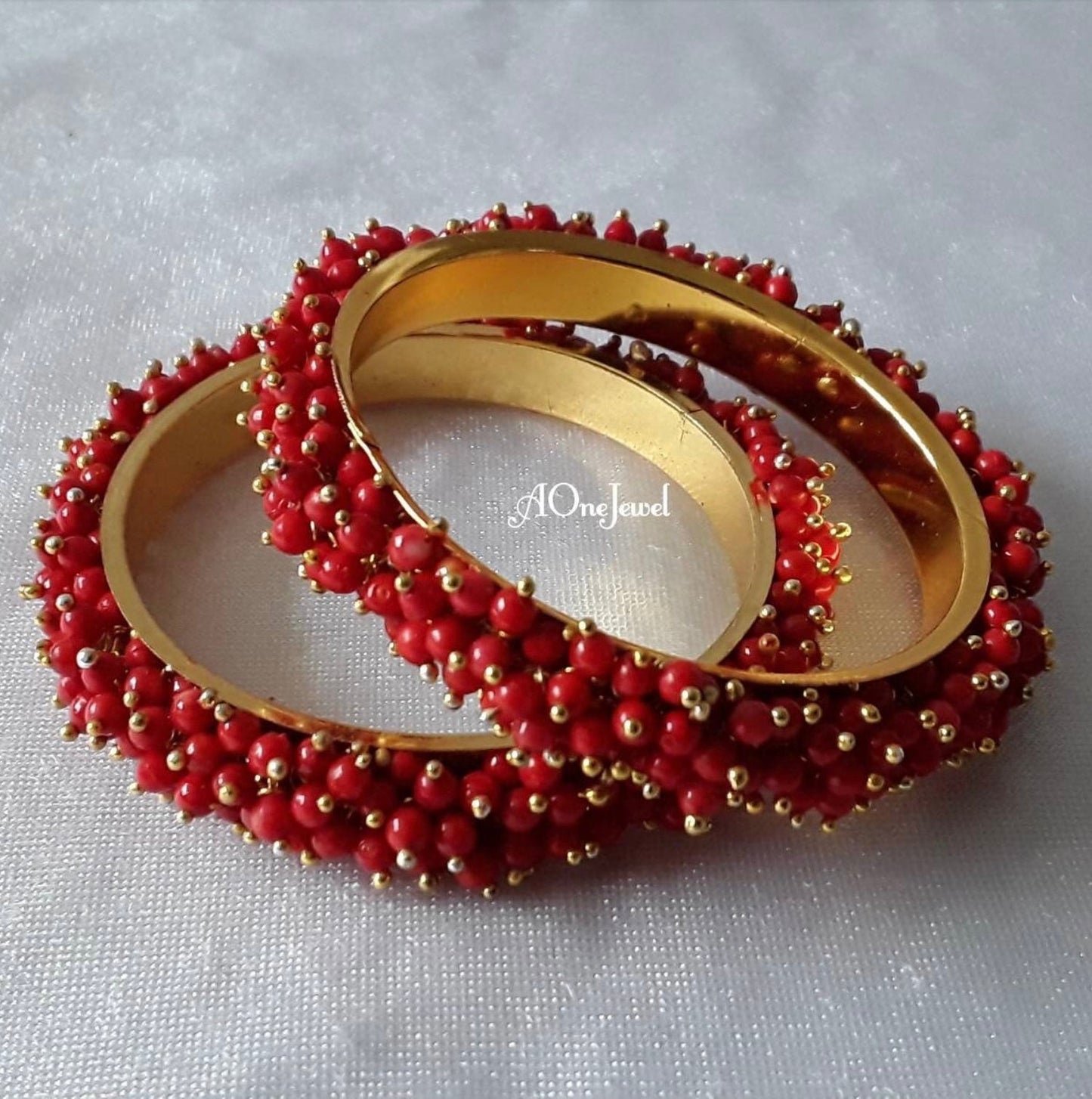 2pcs Red Pearl Gajra Bangles