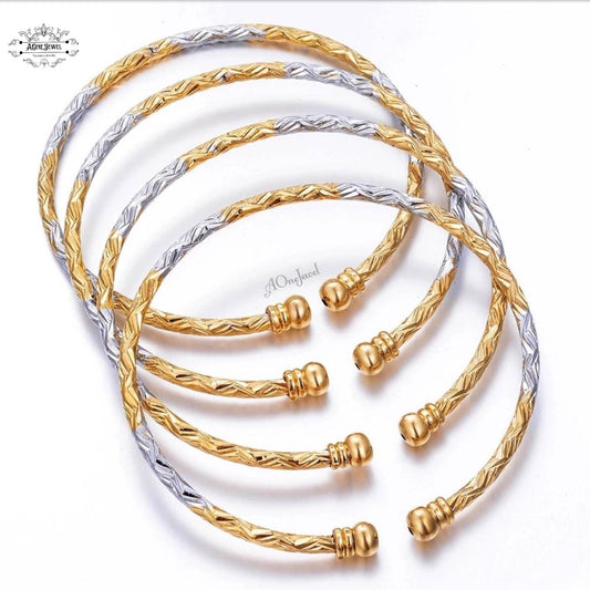 2pcs Indian Ethnic 18K Two Tone Cuff Bangles