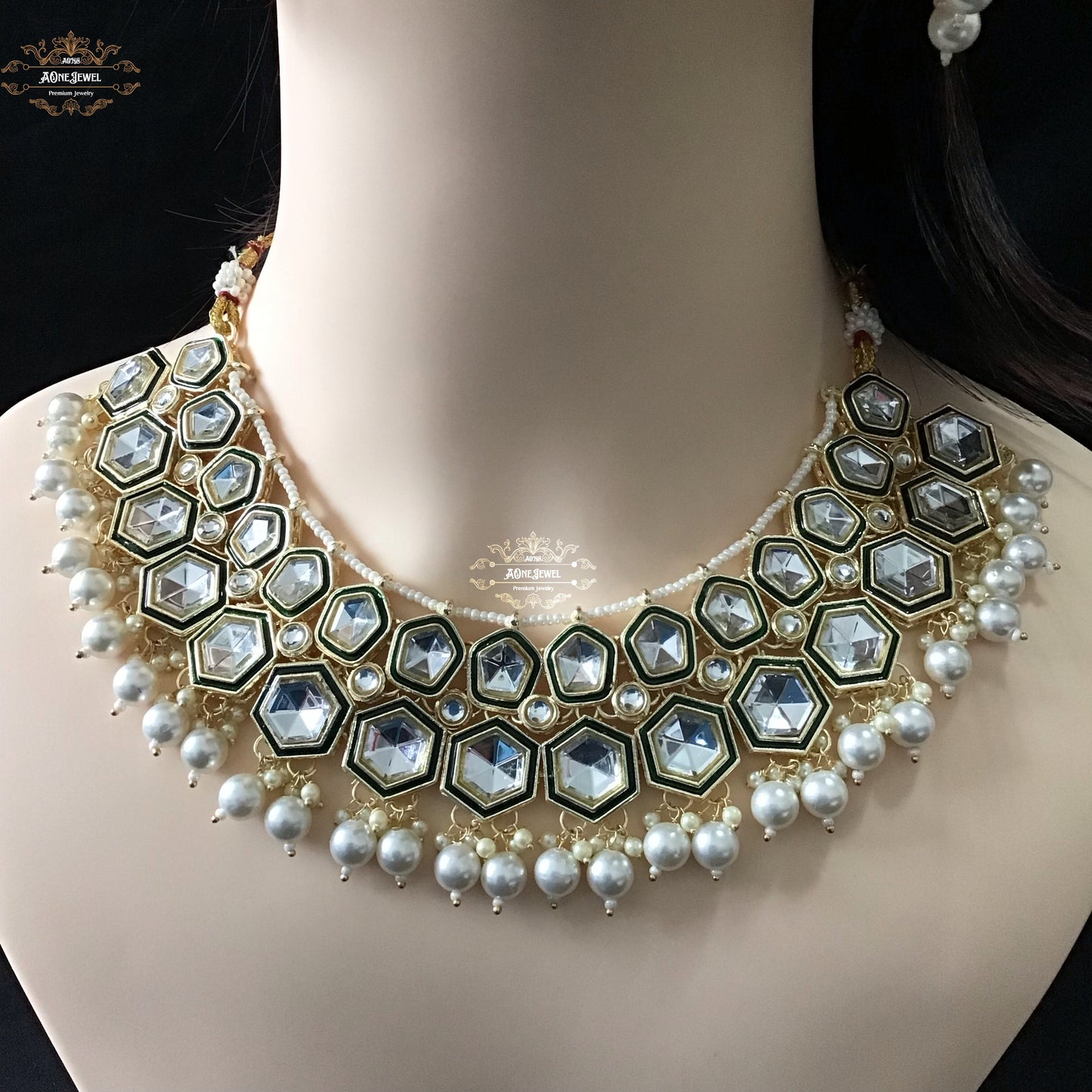 Indian Bridal Ivory Pearls Necklace Earrings Jhoomar Tikka Set