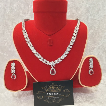 Exclusive Bridal Ruby Pink CZ Diamond Cubic Zirconia Necklace Jewellery Set