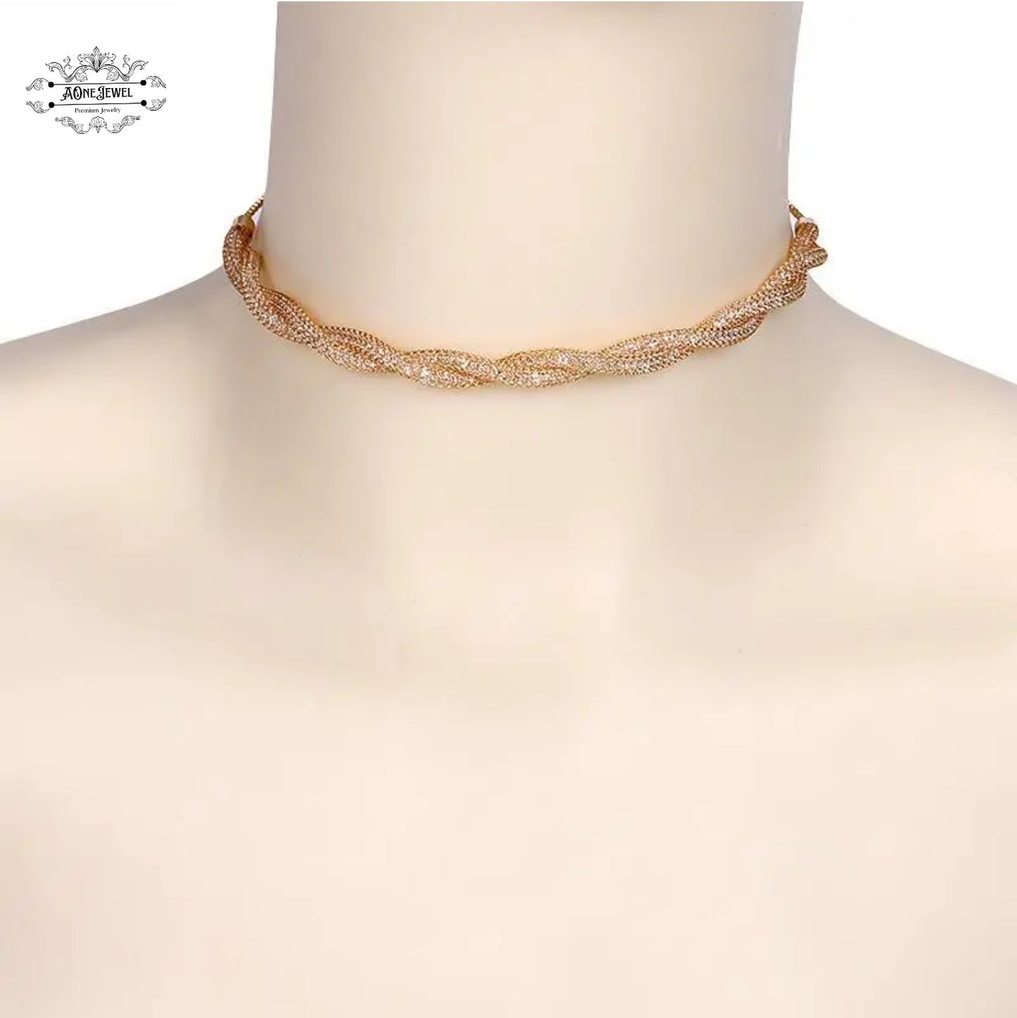 Sparkling Crystal Twist Adjustable Choker Necklace