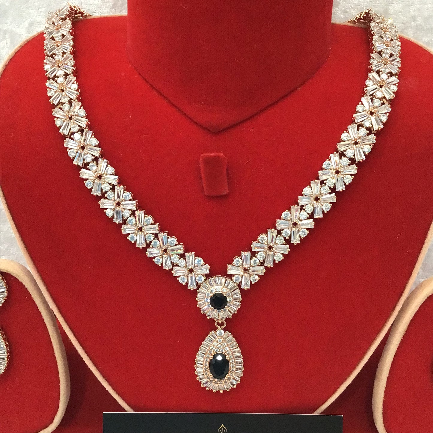 Indian Bridal CZ Diamond Onyx 2PCS Necklace Set