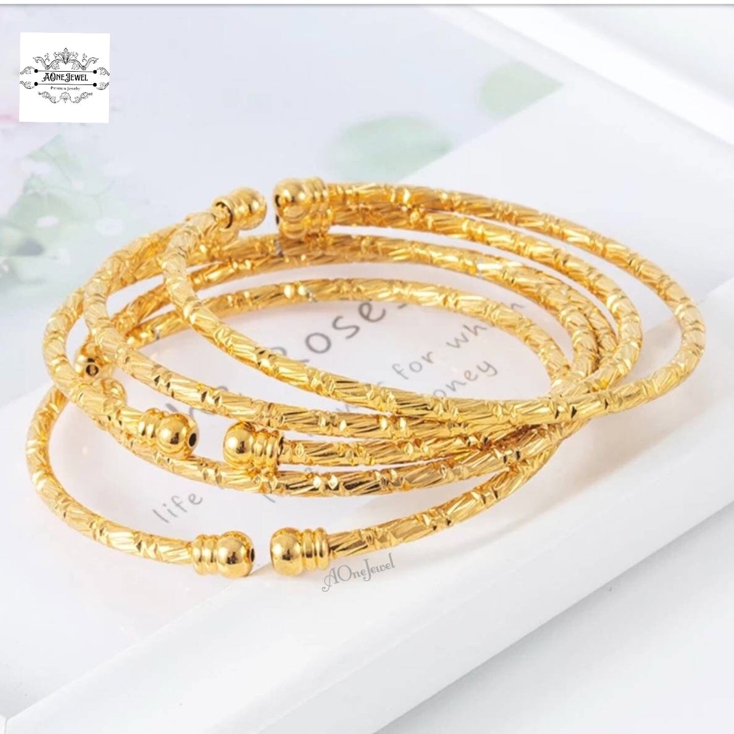 2pcs Indian Ethnic 18K Gold Plated Cuff Bangles