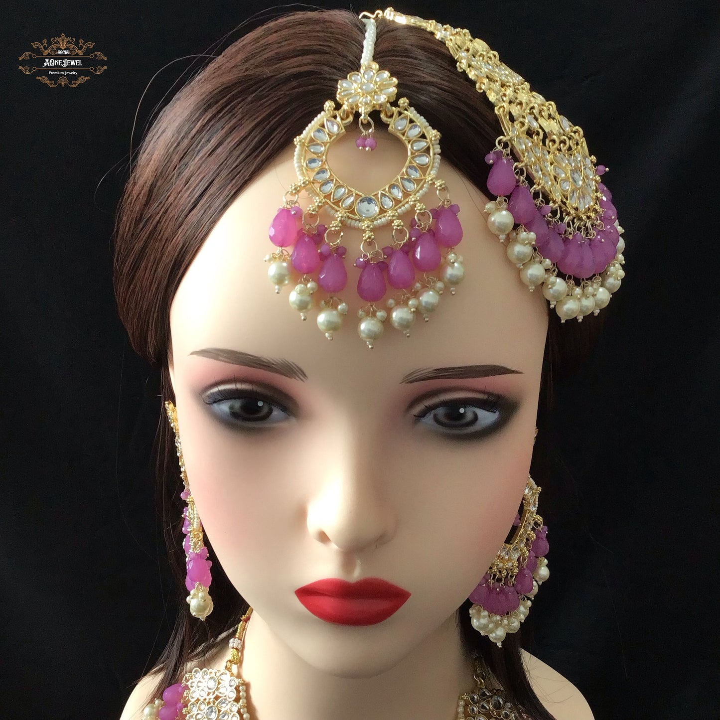 Indian Bridal Light Purple Necklace Earrings Jhoomar Tikka Set