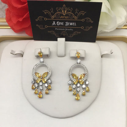 Exclusive Bridal Yellow CZ Diamond Cubic Zirconia Necklace Jewellery Set