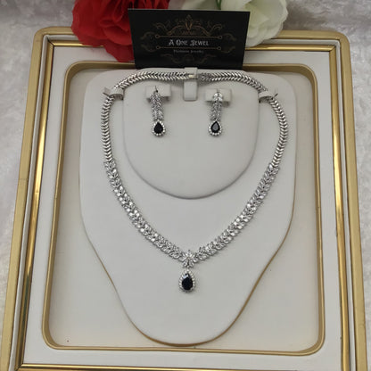 Exclusive Bridal Black CZ Diamond Cubic Zirconia Necklace Jewellery Set