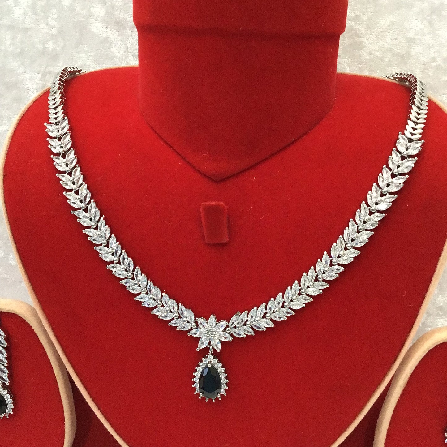 Exclusive Bridal Black CZ Diamond Cubic Zirconia Necklace Jewellery Set