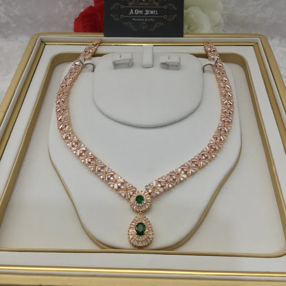 Indian Bridal CZ Diamond Emerald 2PCS Necklace Set