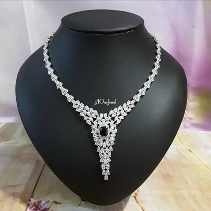 Indian Bridal CZ Diamond Emerald 2PCS Necklace Set