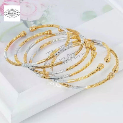 2pcs Indian Ethnic 18K Two Tone Cuff Bangles