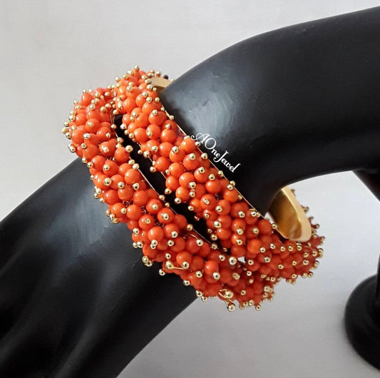 2pcs Orange Pearl Gajra Bangles