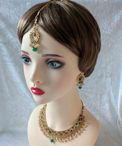Indian Pakistani Ethnic Pearl Gold Plated Necklace Set