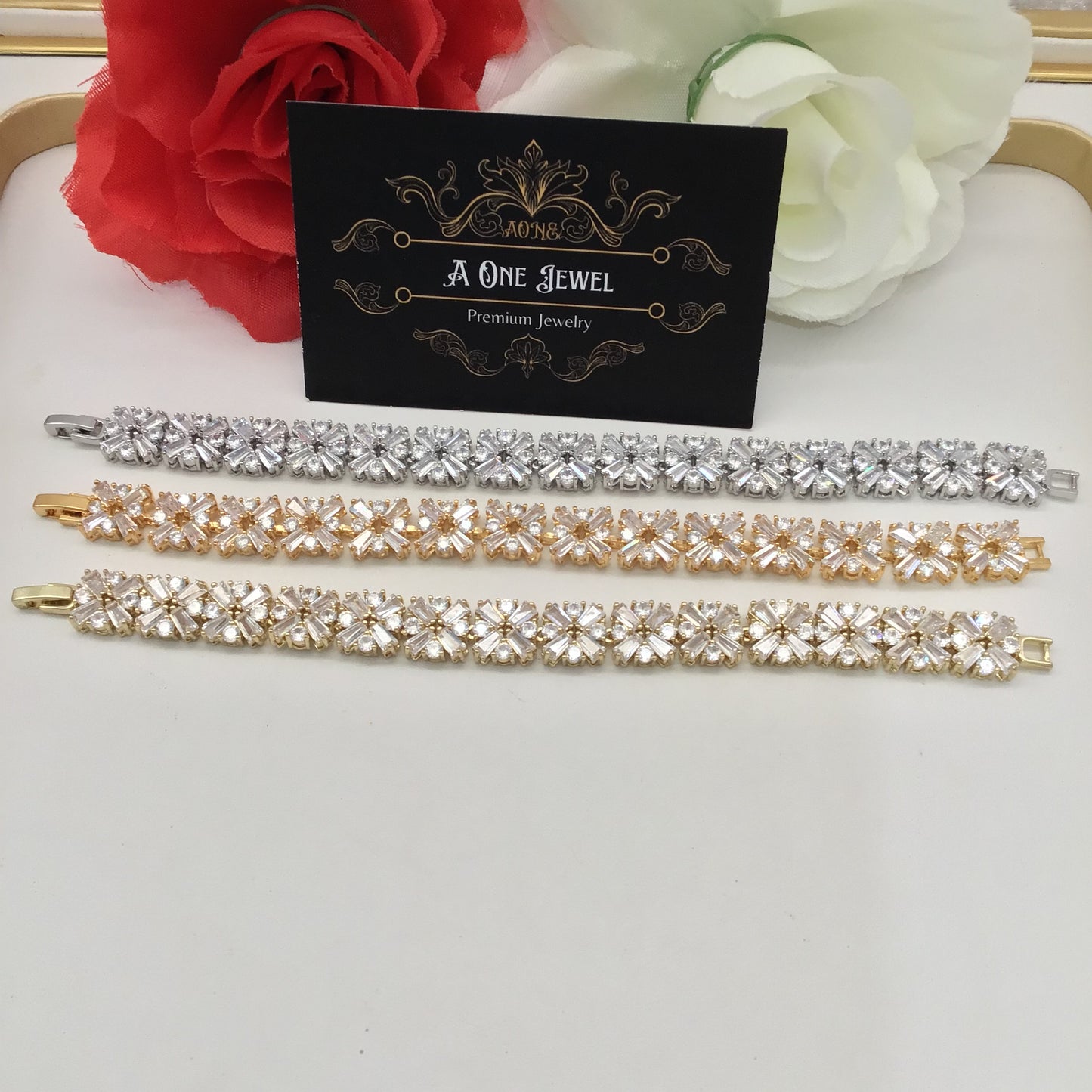 High Quality Silver / Gold  Plated CZ Diamond Bracelet