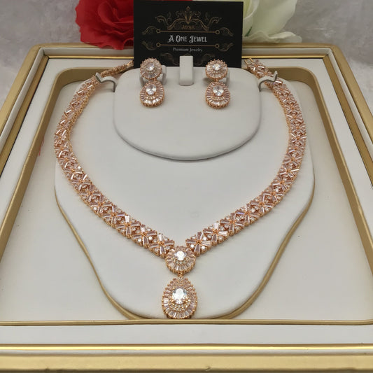 Indian Bridal CZ Diamond Clear 2PCS Necklace Set