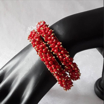 2pcs Red Pearl Gajra Bangles