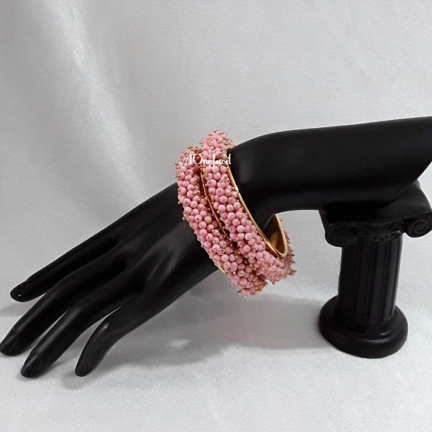 2pcs Baby Pink Pearl Gajra Bangles