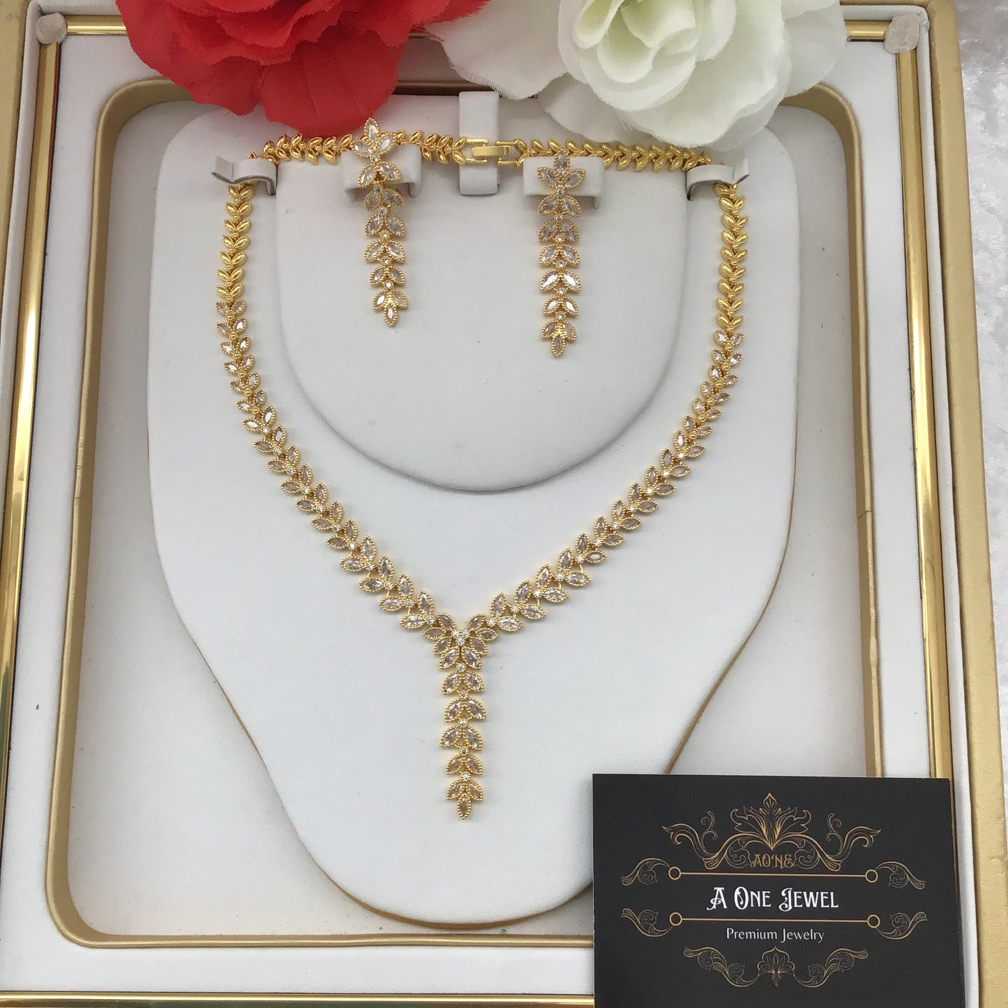 Indian Bridal Gold CZ Diamond 2PCS Necklace Set