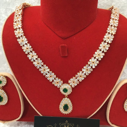 Indian Bridal CZ Diamond Emerald 2PCS Necklace Set