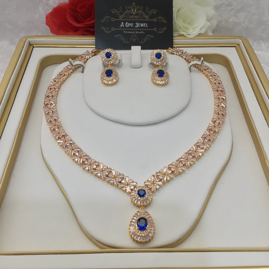 Indian Bridal CZ Diamond Sapphire 2PCS Necklace Set