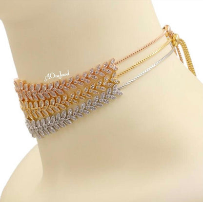 Cubic Zirconia Gold Plated Adjustable Choker Necklace