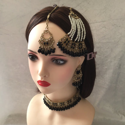 Indian Gold Plated Kundan Choker Earrings and Jhoomar Set