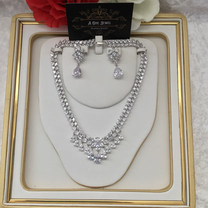 Exclusive Bridal Clear CZ Diamond Cubic Zirconia Necklace Jewellery Set