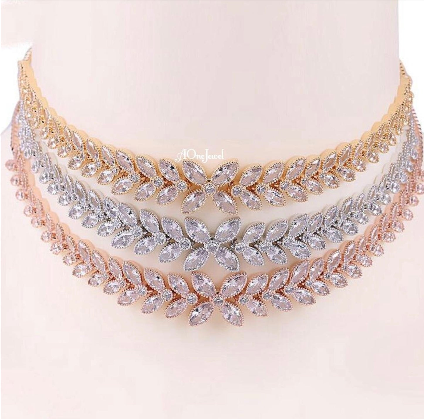 Cubic Zirconia Gold Plated Adjustable Choker Necklace