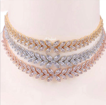 Cubic Zirconia Gold Plated Adjustable Choker Necklace