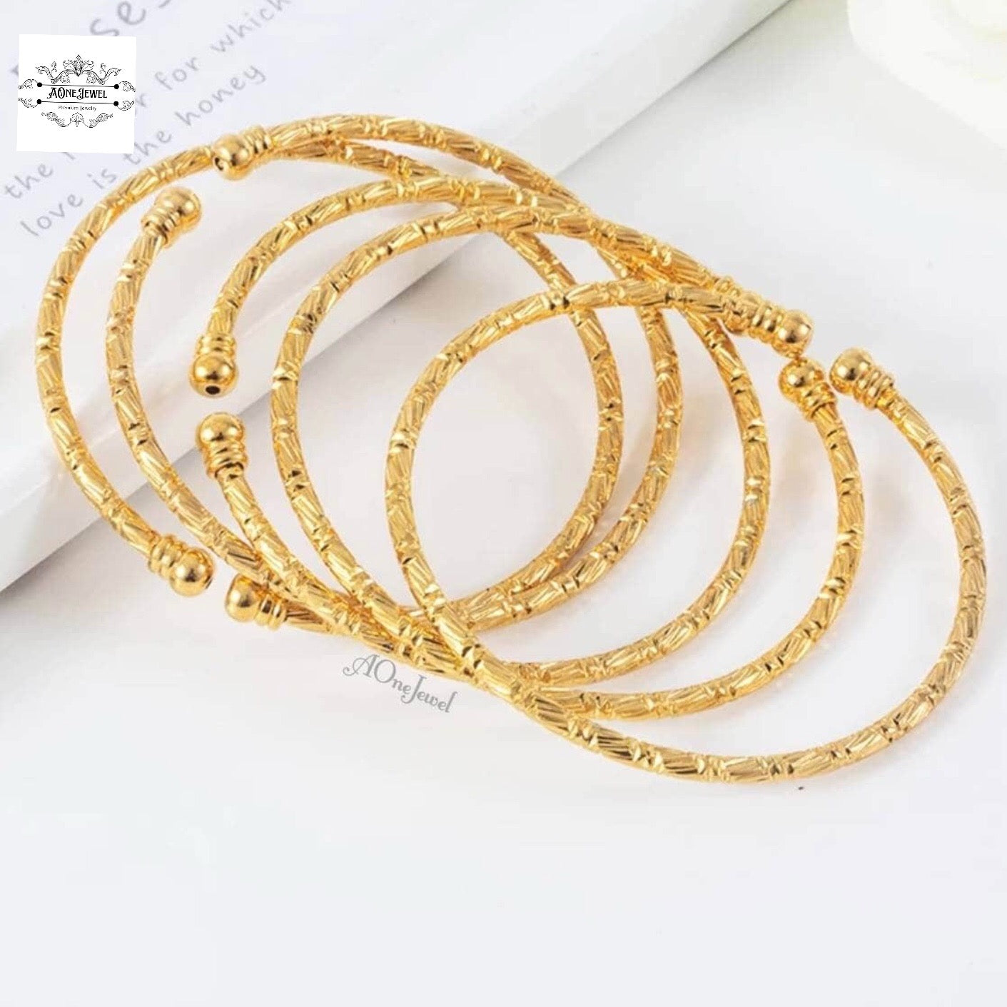 2pcs Indian Ethnic 18K Gold Plated Cuff Bangles