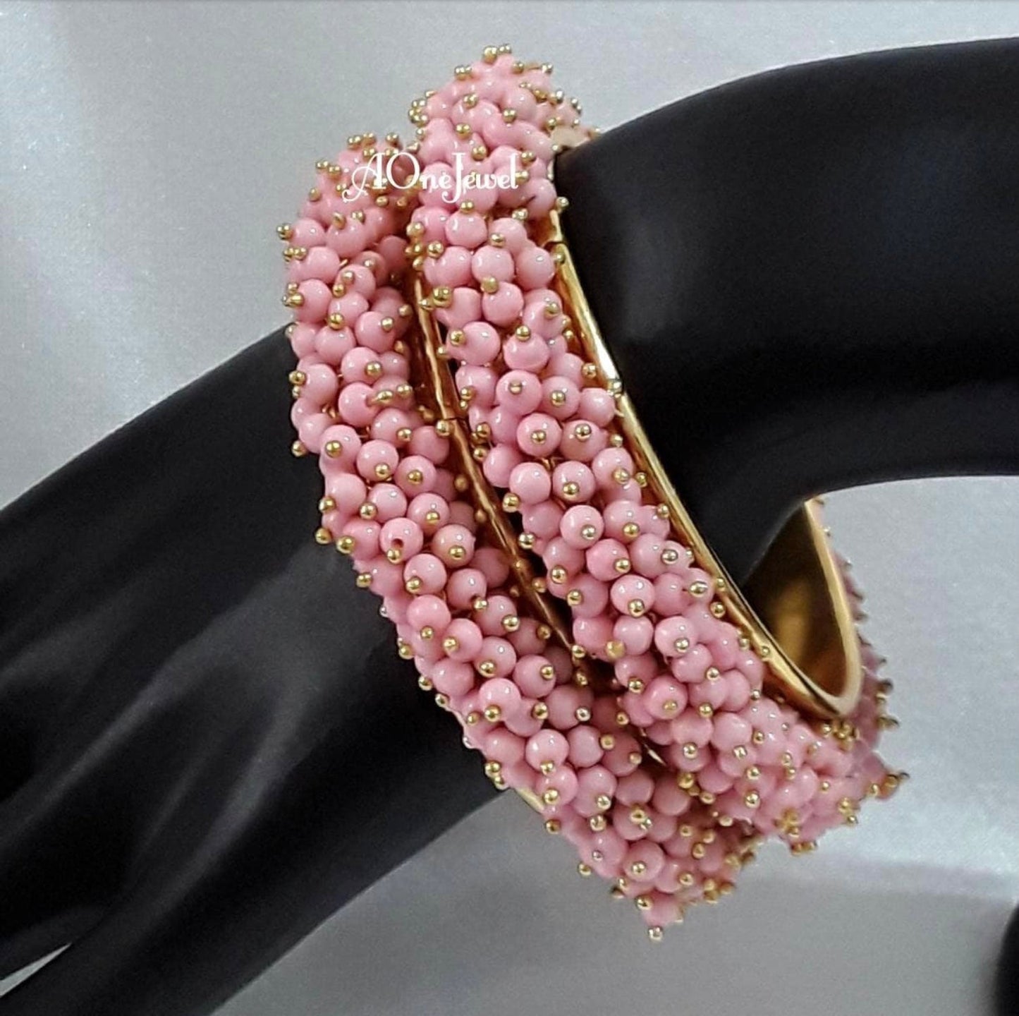 2pcs Baby Pink Pearl Gajra Bangles