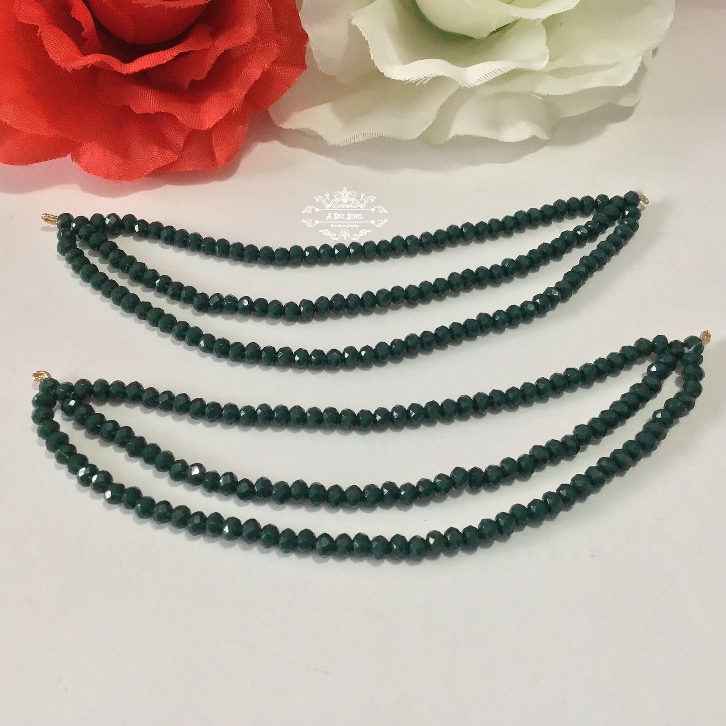 Deep Green Colour Beaded Sahara For Earrings