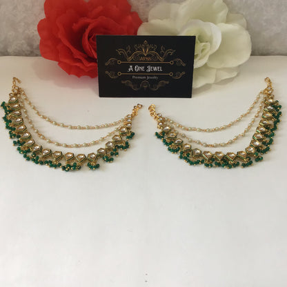 Sahara For Earrings, Gold Kundan Ear Chain, Ear Support