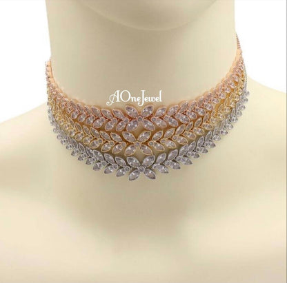 Cubic Zirconia Gold Plated Adjustable Choker Necklace