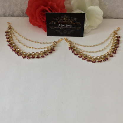 Sahara For Earrings, Gold Purple Kundan Ear Chain, Ear Support