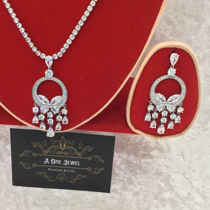 Exclusive Bridal Clear CZ Diamond Cubic Zirconia Necklace Jewellery Set