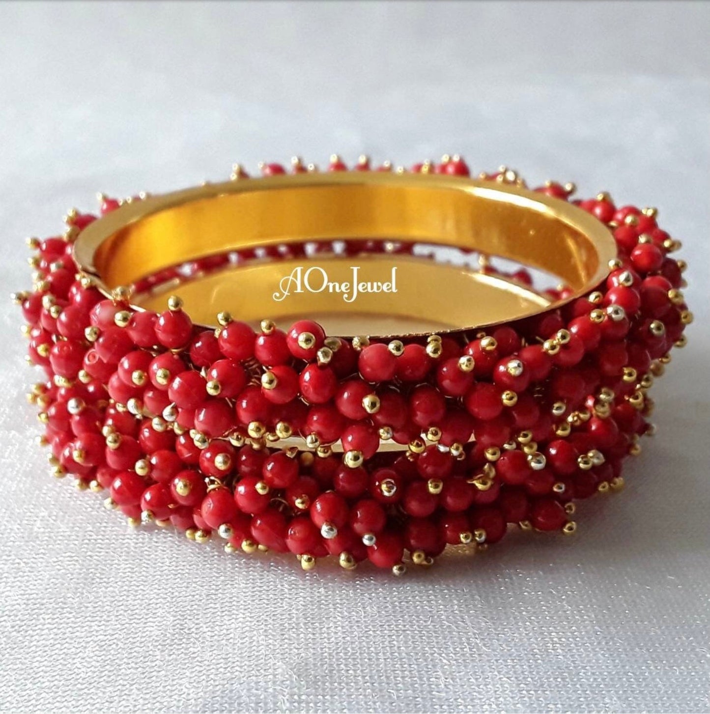 2pcs Red Pearl Gajra Bangles