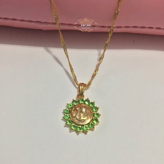 Allah اللہ Light Green Zircon Pendant Necklace