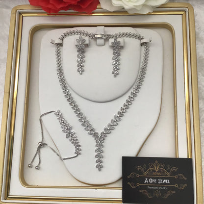 Indian Bridal Silver CZ Diamond Necklace Set