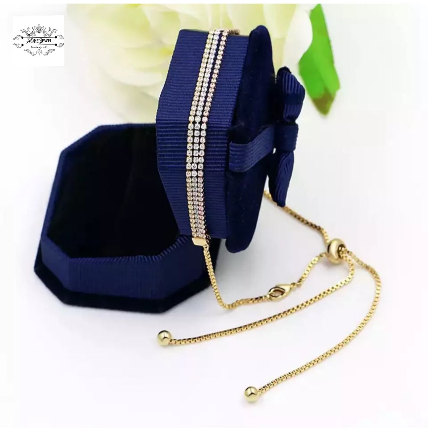 3 Row Cubic Zirconia Gold Plated Adjustable Choker Necklace