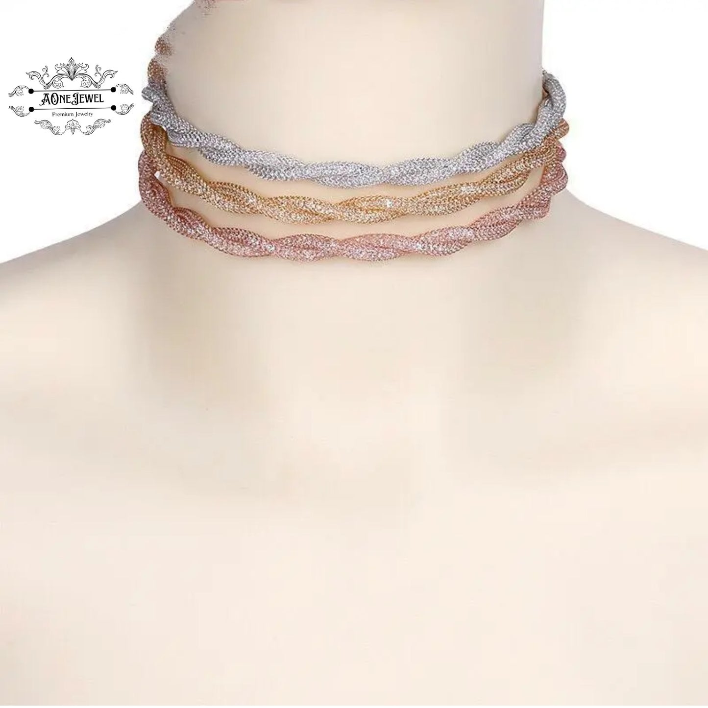 Sparkling Crystal Twist Adjustable Choker Necklace