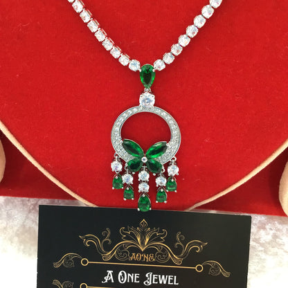 Exclusive Bridal Green CZ Diamond Cubic Zirconia Necklace Jewellery Set