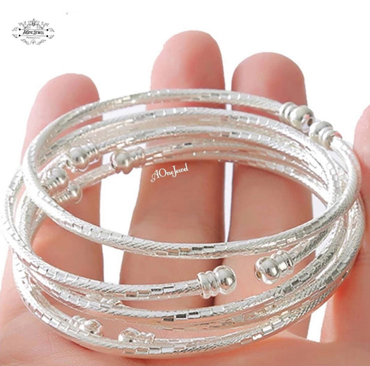 2pcs Indian Ethnic Silver Plated Cuff Bangles